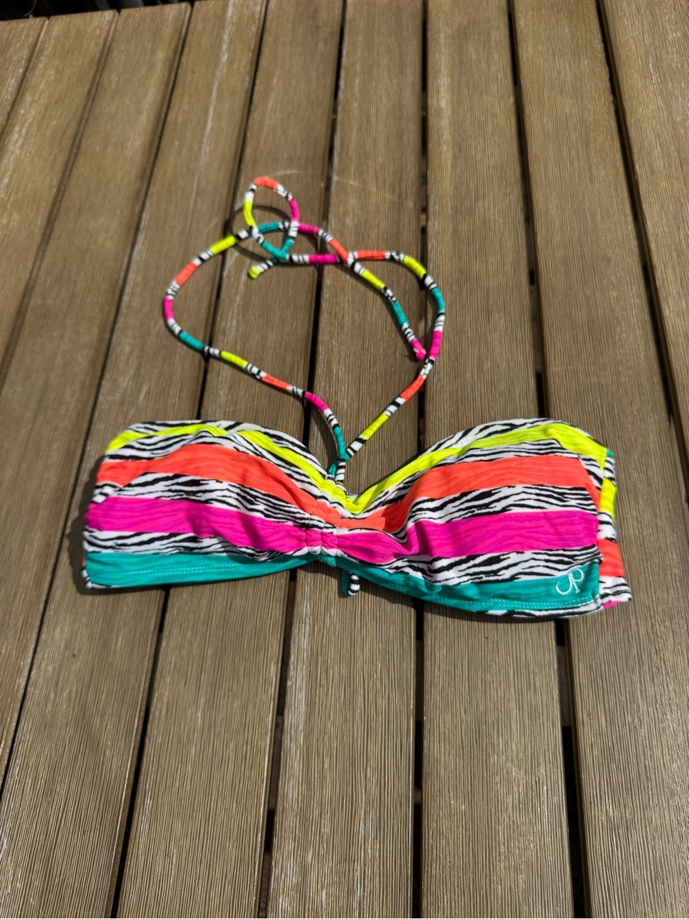 OP Neon Zebra Stripe Bandeau Halter Bikini Top XL 15–17